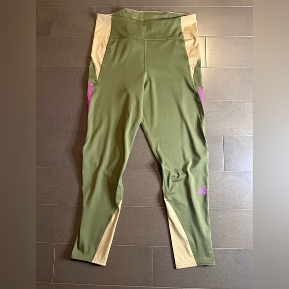 Adidas Green and Tan Color Block Leggings - Picture 9 of 9